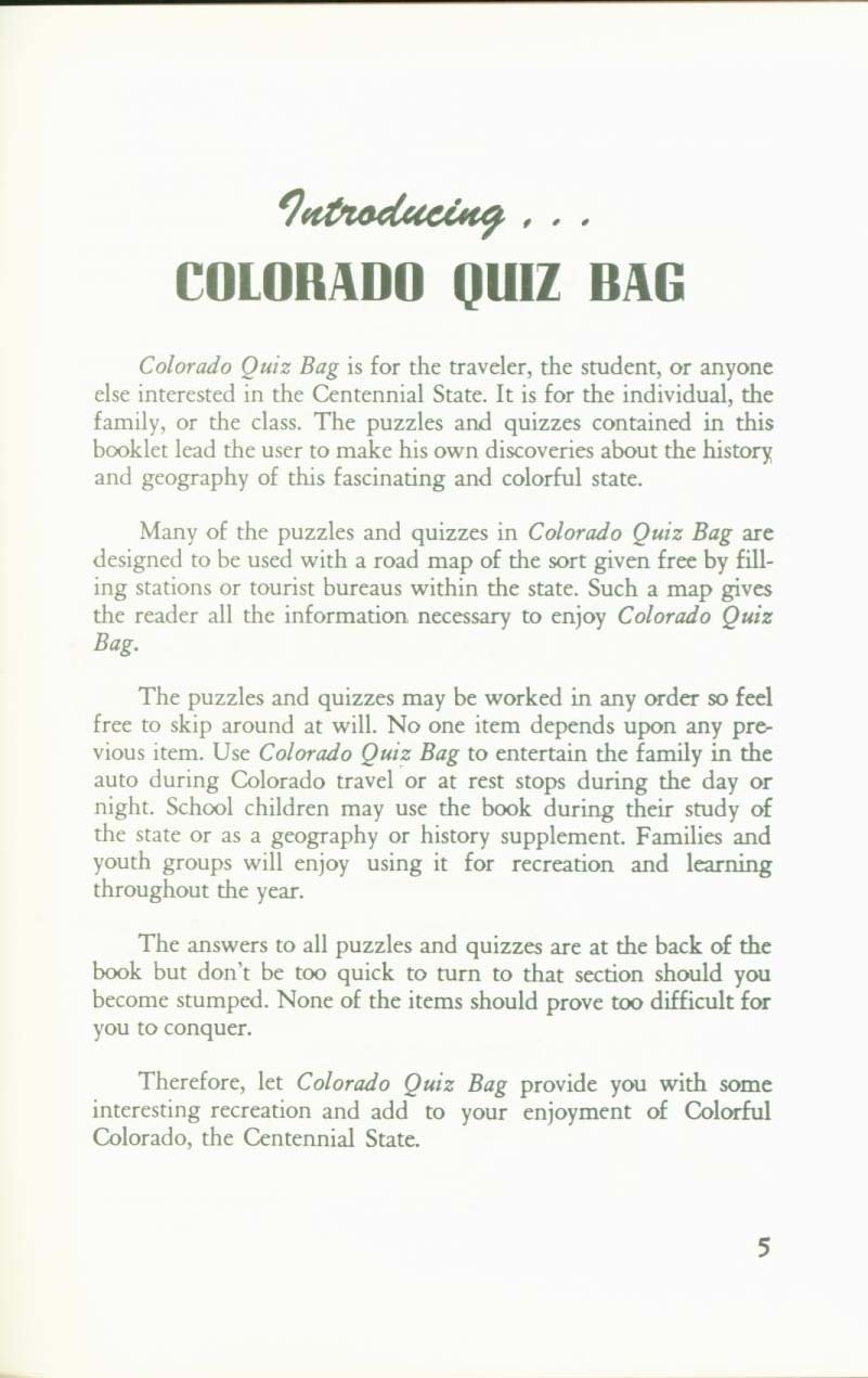 COLORADO QUIZ BAG. timb772ll